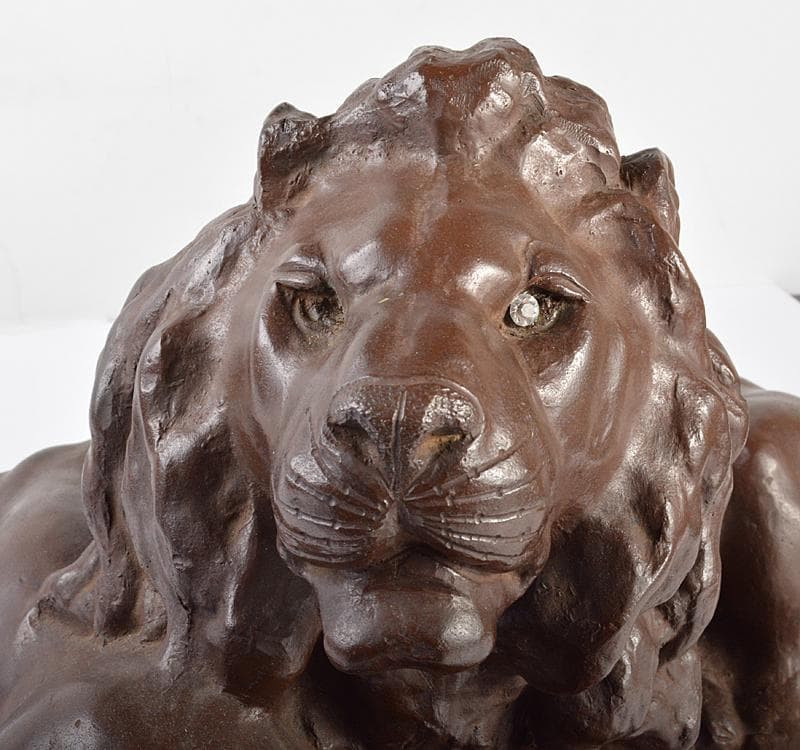 彫刻家　石崎秀峰作　ブロンズ像　夫婦獅子　重さ約17.8㎏　F R4435C