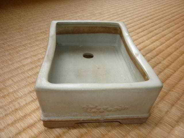 希少1960年頃◆水野正雄 陶翠 長方白交趾 蘭・菊・梅・竹「四君子」彫入盆栽鉢