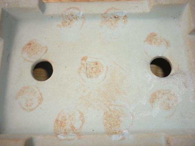 希少1960年頃◆水野正雄 陶翠 長方白交趾 蘭・菊・梅・竹「四君子」彫入盆栽鉢