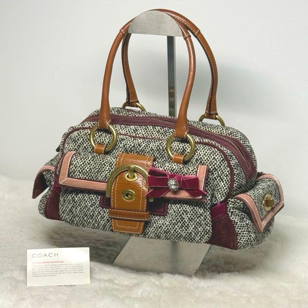 ✨️極美品✨️コーチ スエード ソーホー ターンロック ハンドバッグ ツイード 金具
