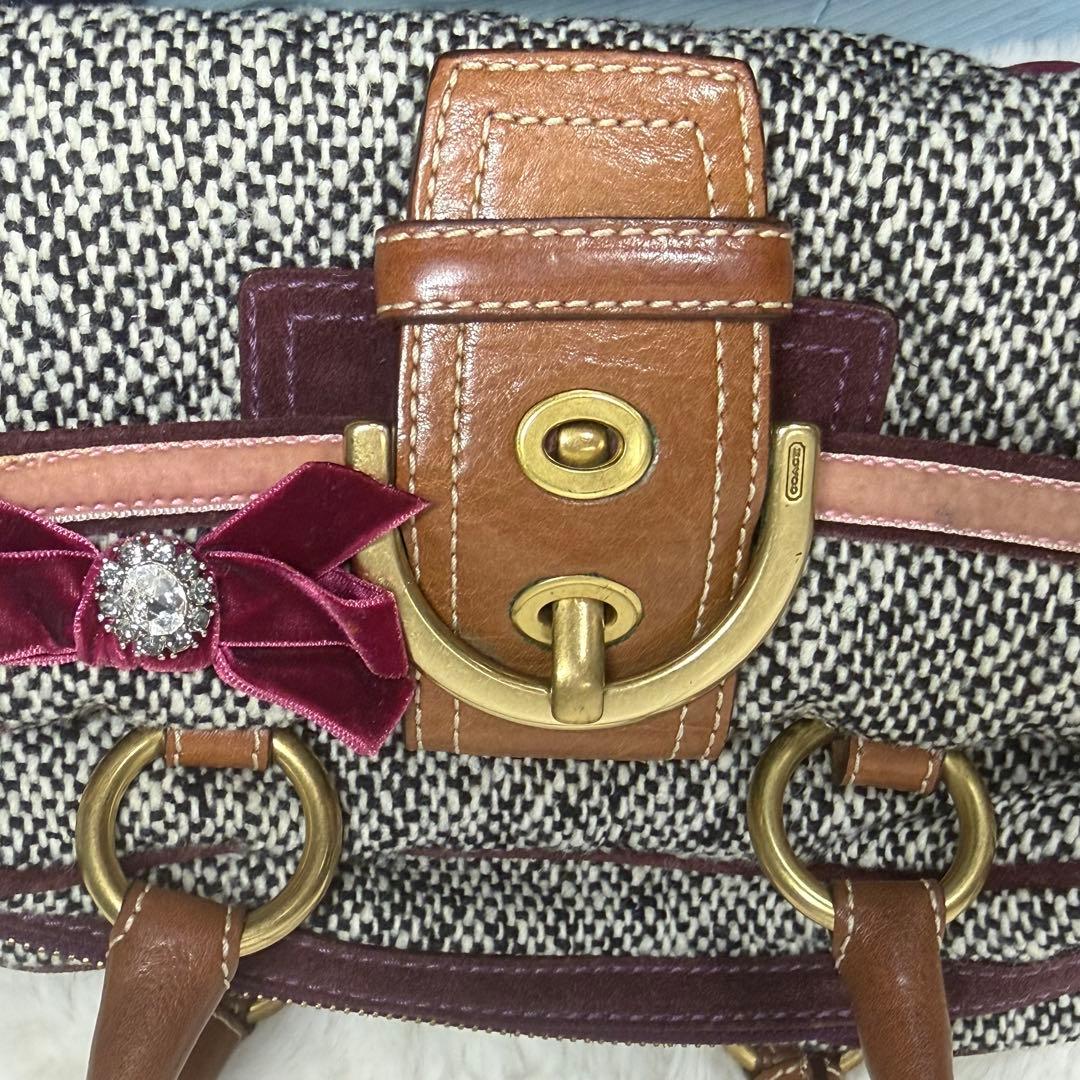 ✨️極美品✨️コーチ スエード ソーホー ターンロック ハンドバッグ ツイード 金具