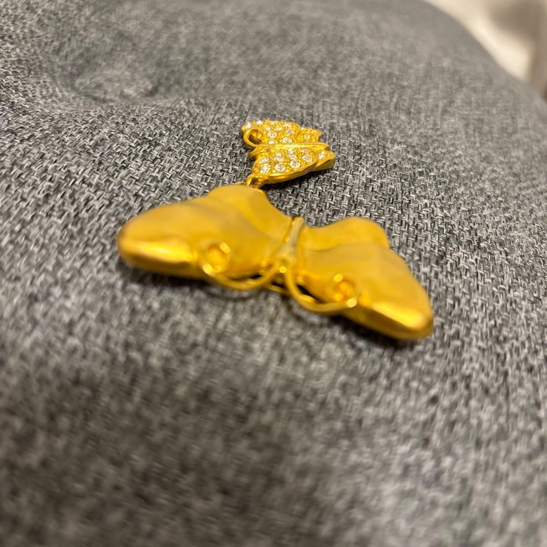 美品　ジバンシー　バタフライブローチ　蝶々　ラインストーン　2連