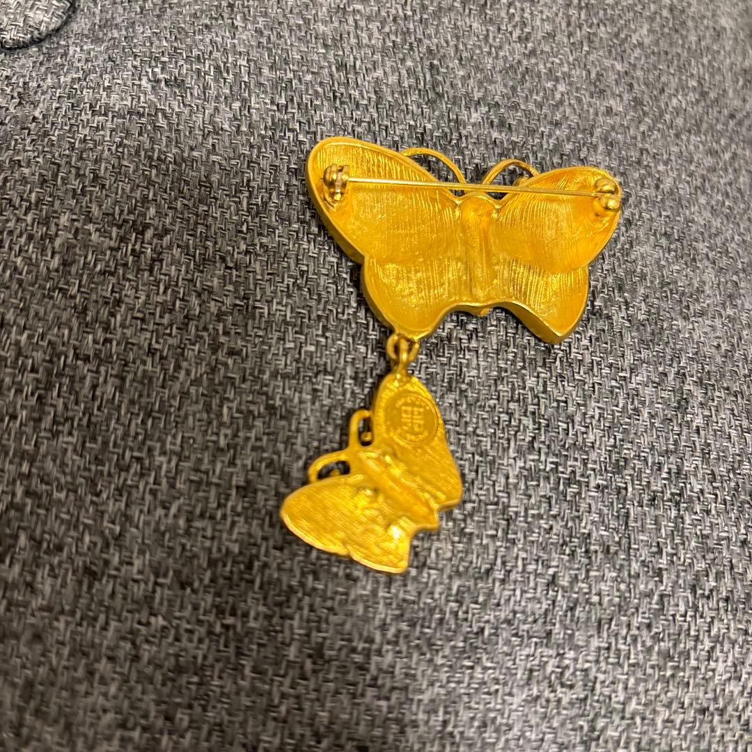 美品　ジバンシー　バタフライブローチ　蝶々　ラインストーン　2連