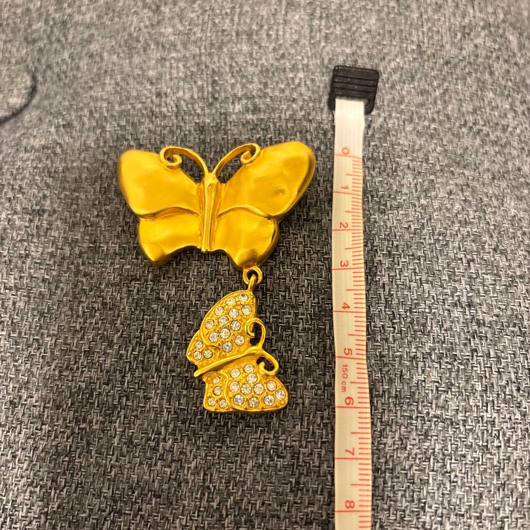 美品　ジバンシー　バタフライブローチ　蝶々　ラインストーン　2連
