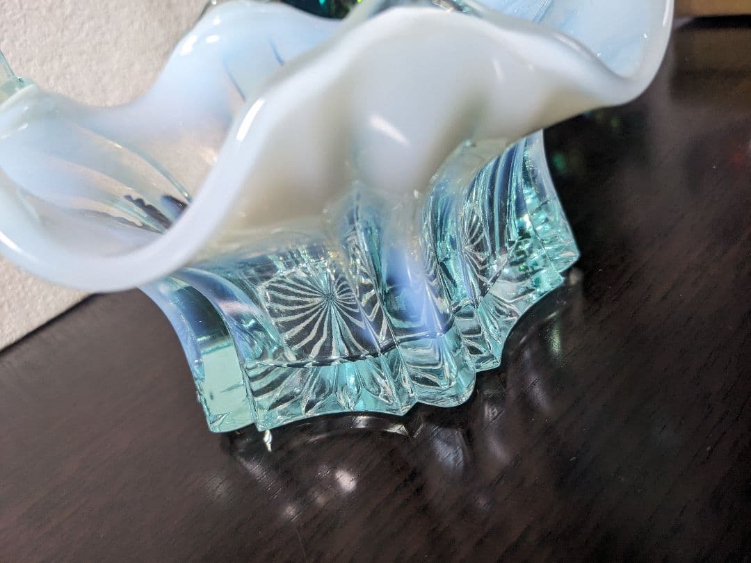 フェントン　ブルーオパルセントガラス　取って付き　お菓子入れ　小物入れ