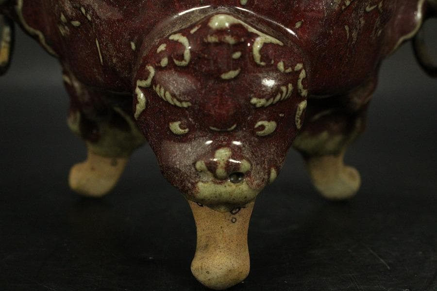 中国美術 紫斑釉 龍蓋 香炉 高25cm(LC126)