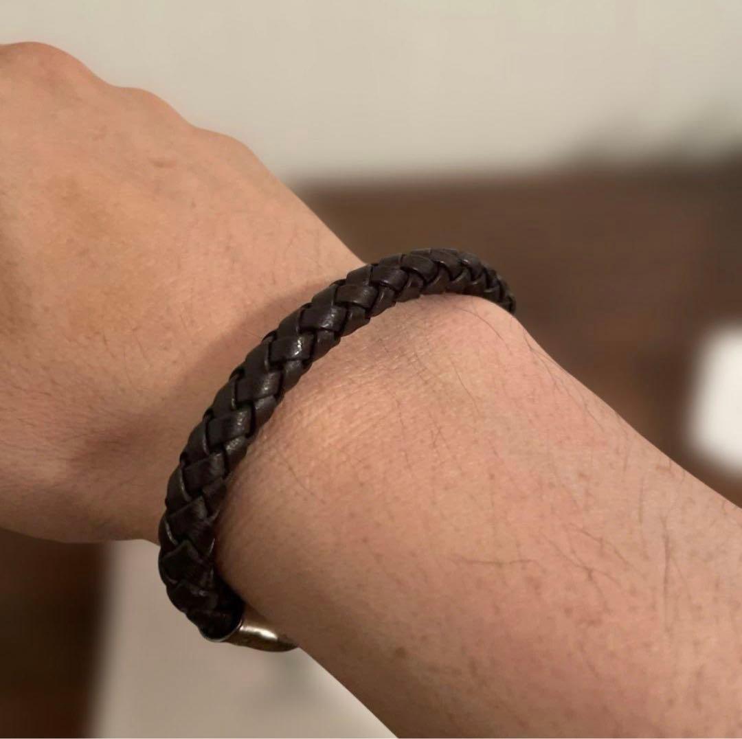 GARNI ダークブラウンレザーブレスレット　ガルニ　シルバー 編み込みタイプ