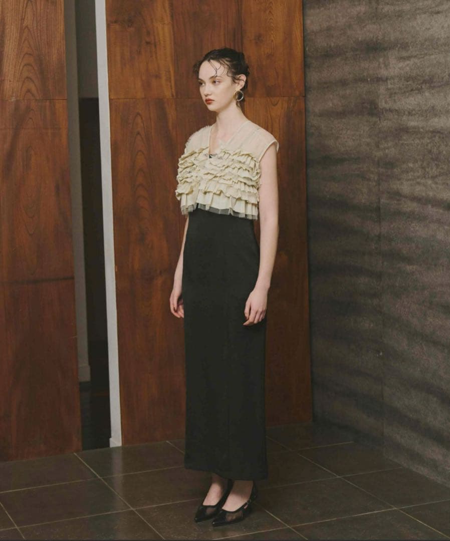 【美品】アンドレスド /ANDRESD タフタチュールベストセットドレス