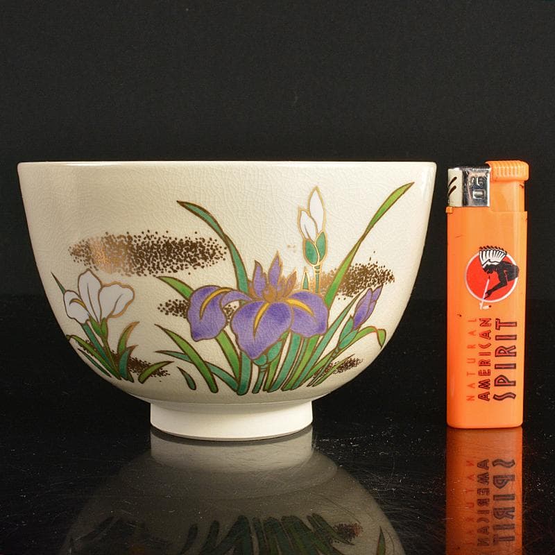 anko　鈴木清安作　色絵金彩　仁清菖蒲文数茶碗十客共箱　V　R7058B