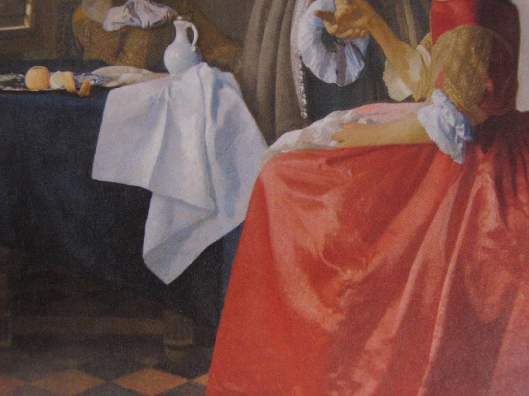 ヨハネス・フェルメール、「二人の紳士と女」、希少な画集の額装画