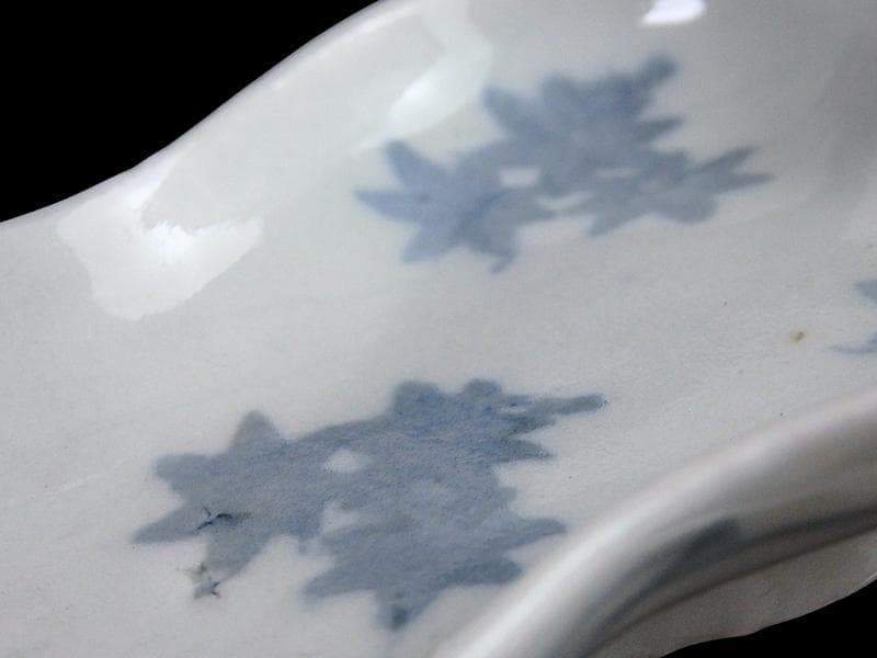 古伊万里　コンニャク印判　紅葉の図　糸巻形変形皿　江戸期　B008AS-CXe