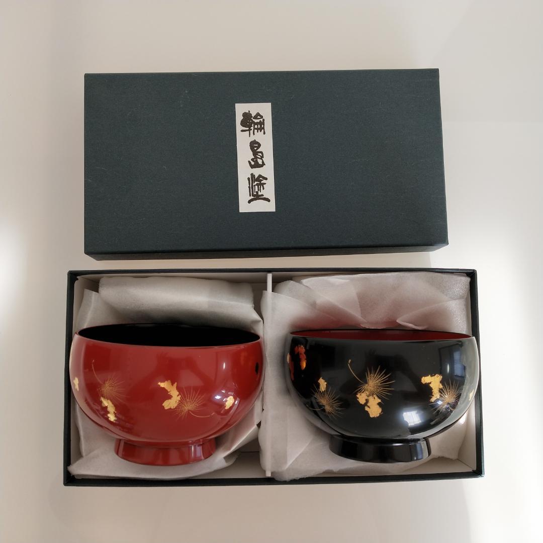 【新品未使用】輪島塗　夫婦汁碗　風花