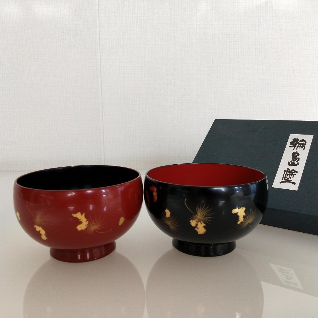 【新品未使用】輪島塗　夫婦汁碗　風花