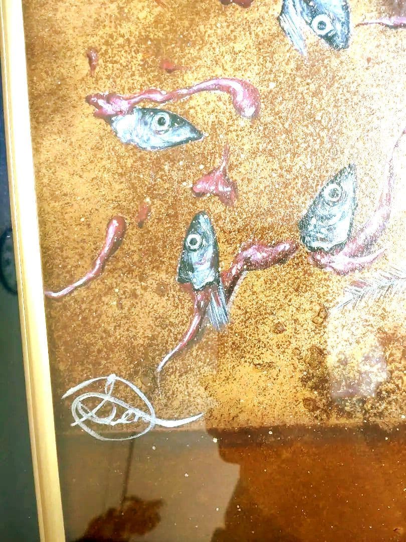 油絵【キビナゴ】一点物の原画/真作保証/作者サイン入り/油彩画