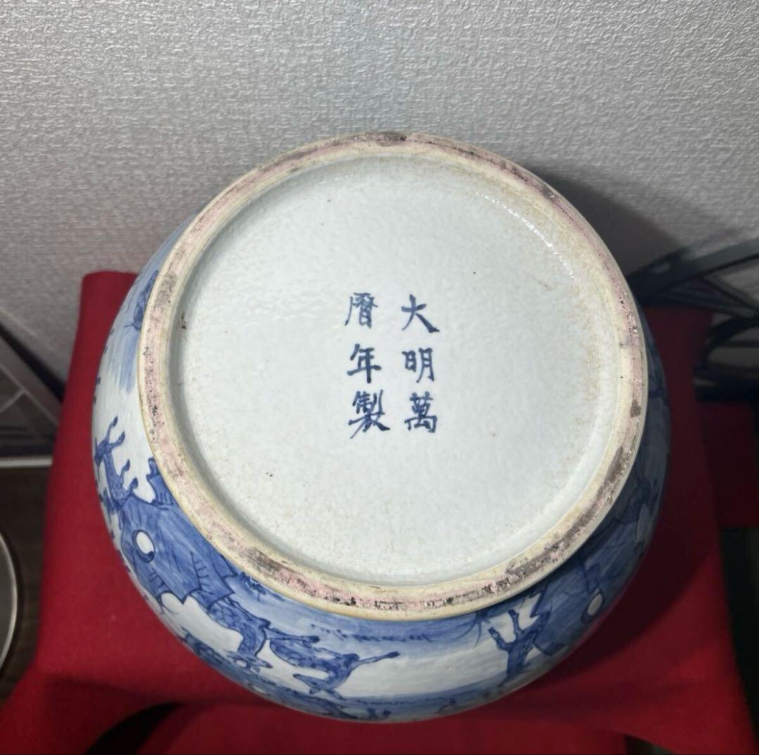 中国美術　百鹿図　鹿耳尊花瓶　青花　大明萬暦年製　骨董　双鹿耳大壺　染付
