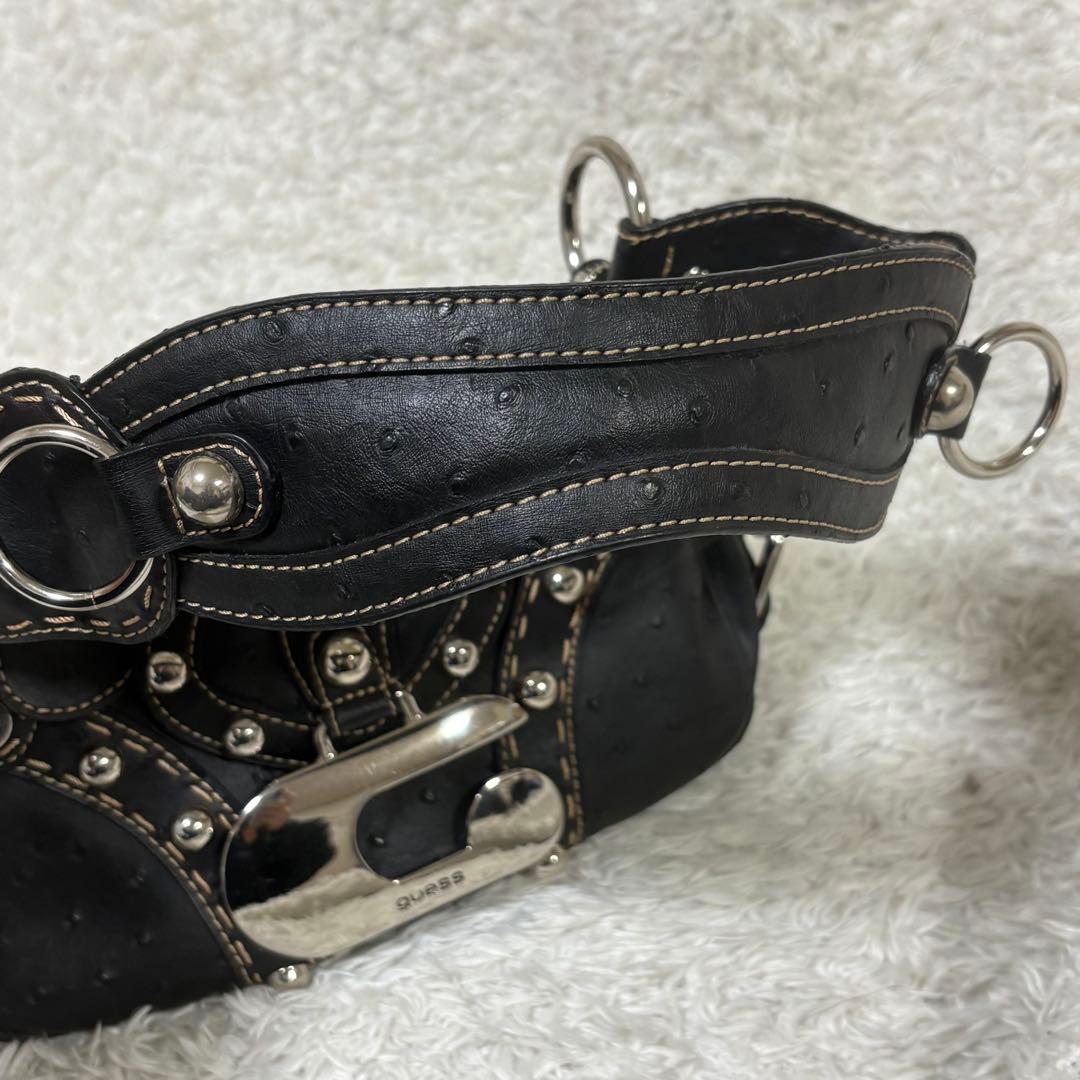 GUESS ゲス　Y2K ショルダーバッグ スタッズ　オーストリッチ型押し