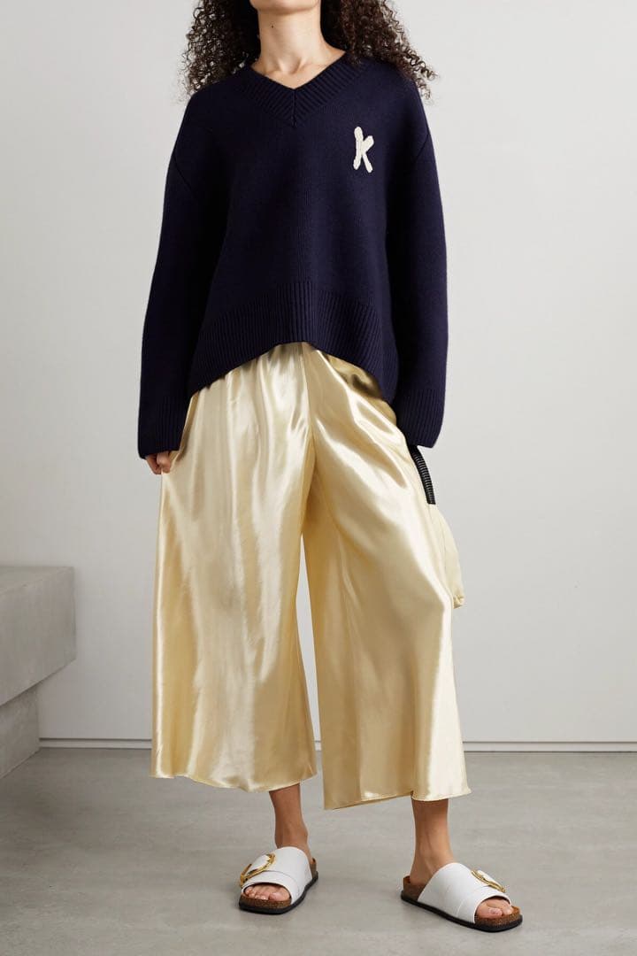 【KHAITE】yellow-GOLD サテン クロップド ワイド パンツ