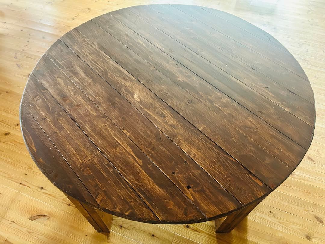 ダイニングテーブル　丸型　4人掛け　北欧風　古材　アンティーク　木製