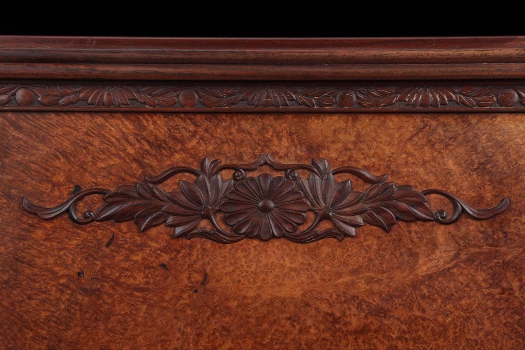 唐木細工師【阿達祥山】 玉葡萄紫檀草飾四方形 火鉢 幅43.5cm 瓶掛 囲炉裏