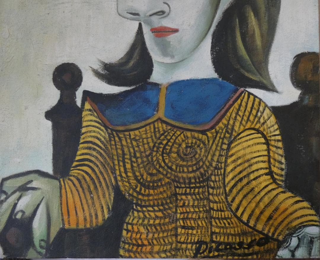 油絵 パブロ・ピカソ 【人物】手描き 肉筆 F8 額付き