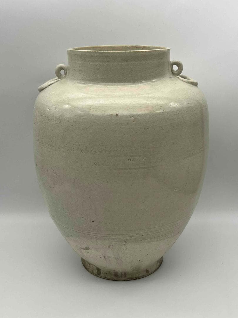 宋時代 白磁 定窯双環耳広口壺 水丞 宋磁 【旧家蔵出し】　名品(B-32)