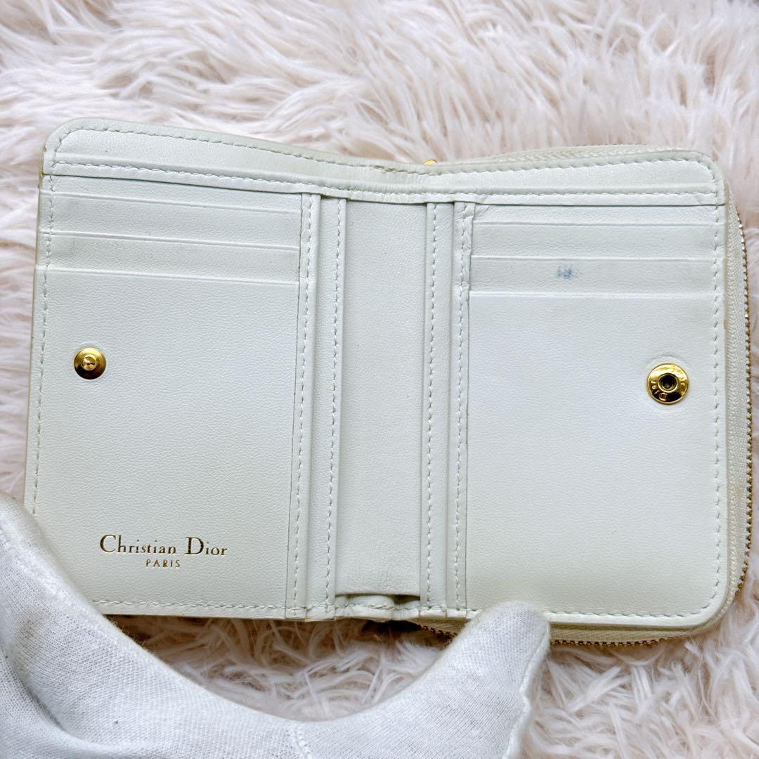 極美品✨ディオール カナージュ カロ キルティング 二つ折り財布 アイボリー