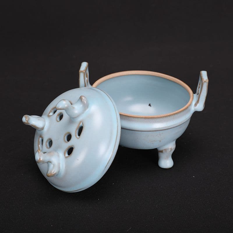 宋汝窯天青色三鳳鳥香炉 景徳鎮 陶磁器 装飾品 現代工芸品 美術品 置物