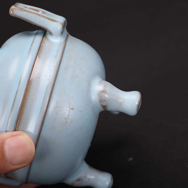 宋汝窯天青色三鳳鳥香炉 景徳鎮 陶磁器 装飾品 現代工芸品 美術品 置物