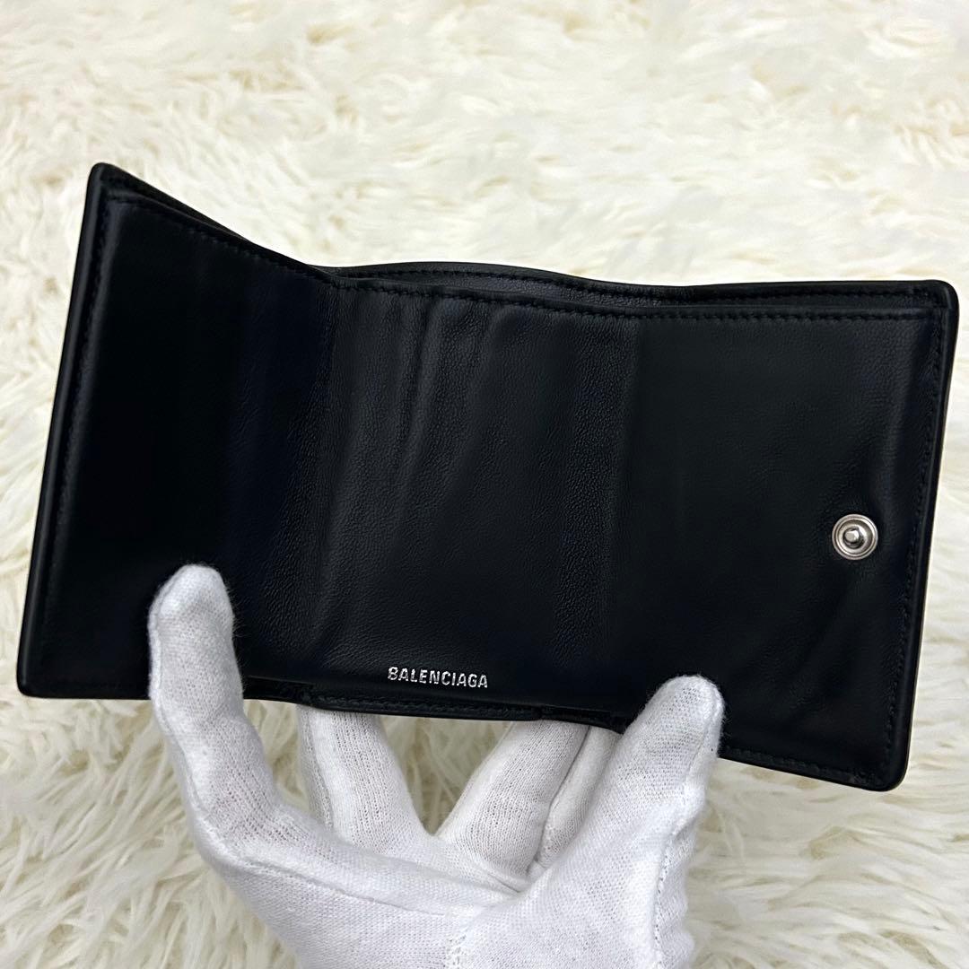 【美品】BALENCIAGA 三つ折り財布 ミニウォレット ブラック×ホワイト