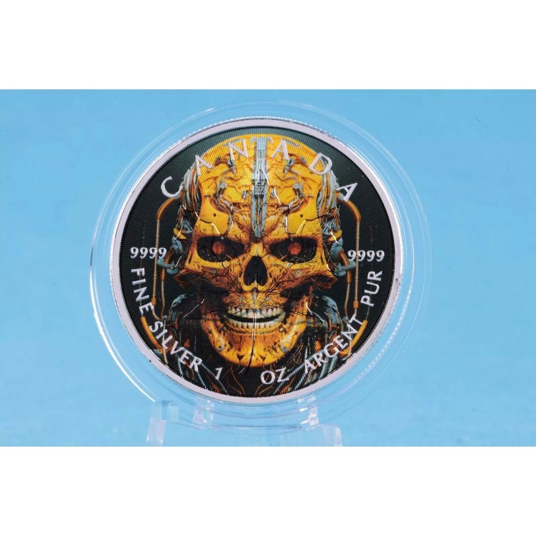 【世界100枚限定】 カナダ メイプルリーフ 銀貨 カラー マシーンスケルトン