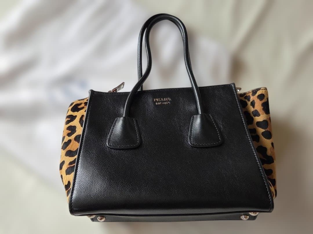 PRADA レザー バッグ ブラック×レオパード