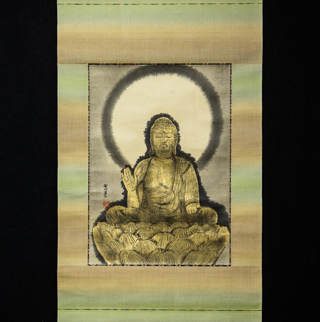 掛軸-953　杉山翠芳　釈迦如来　共箱  仏教美術