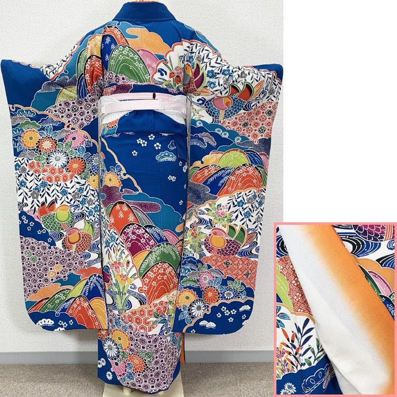 510z22☆紅型 中振袖 小柄な方にも 古典柄 青☆美品 成人式結婚式十三参り