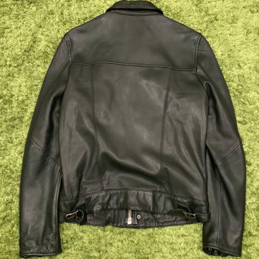 美品 ラムレザー ナノユニバース 裏地赤メッシュ ビッグジッパー メンズS