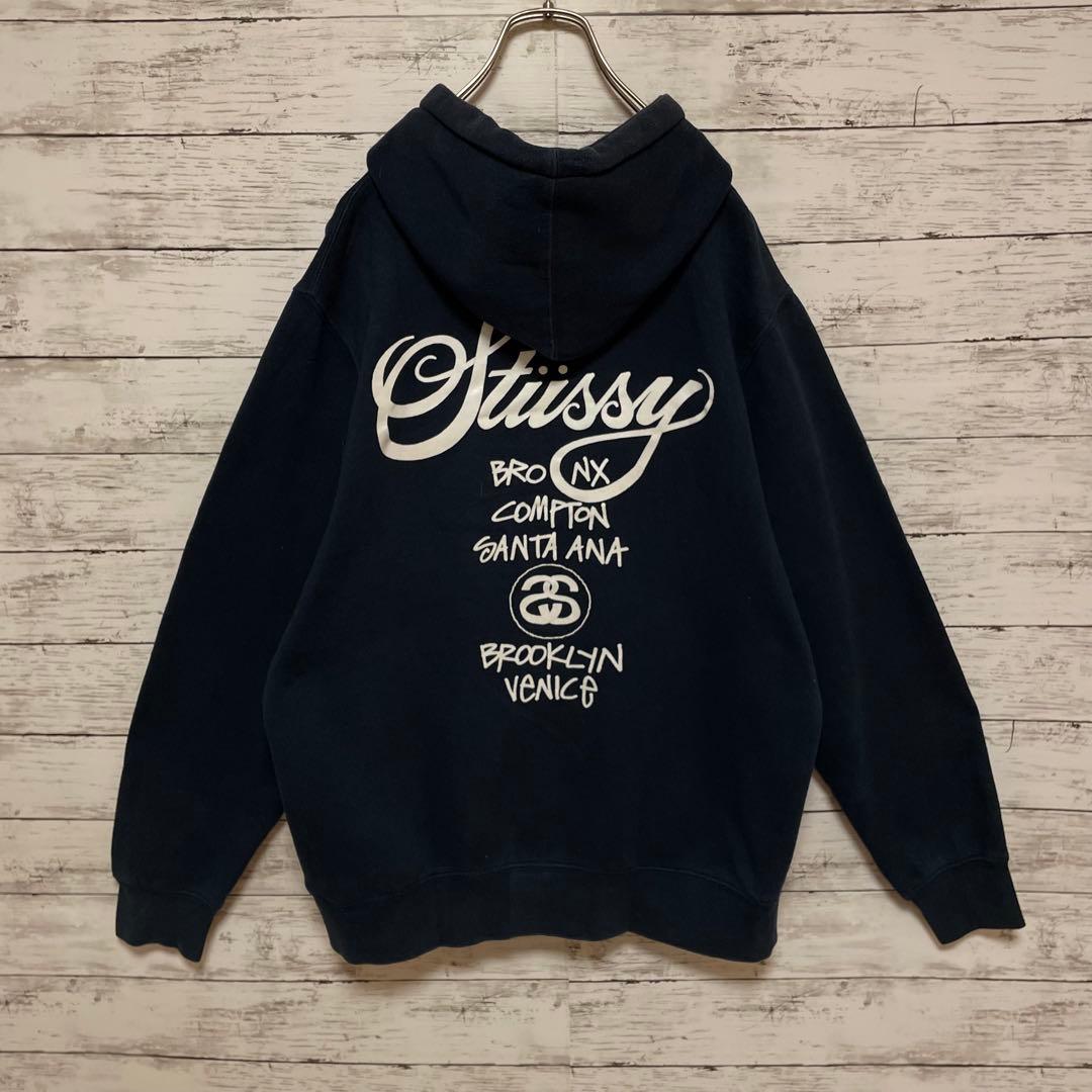 953【入手困難】ステューシー♤ビッグロゴ　希少　パーカー　ワールドツアー　人気
