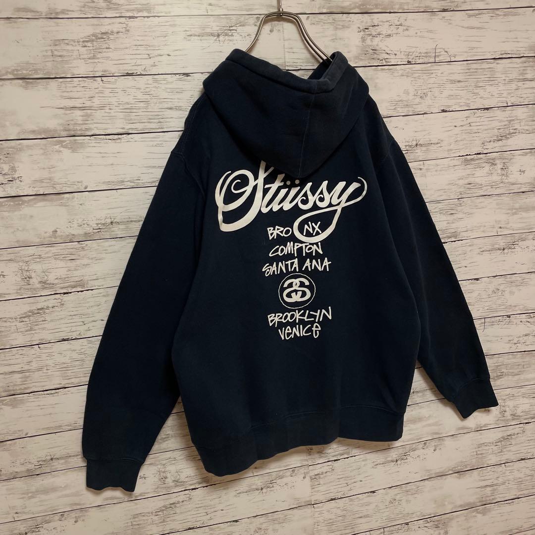 953【入手困難】ステューシー♤ビッグロゴ　希少　パーカー　ワールドツアー　人気