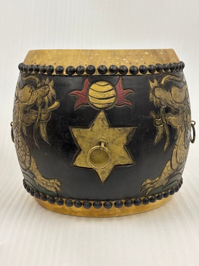 和太鼓　太鼓　アンティーク　14in 木彫り　龍彫り　長期保管品