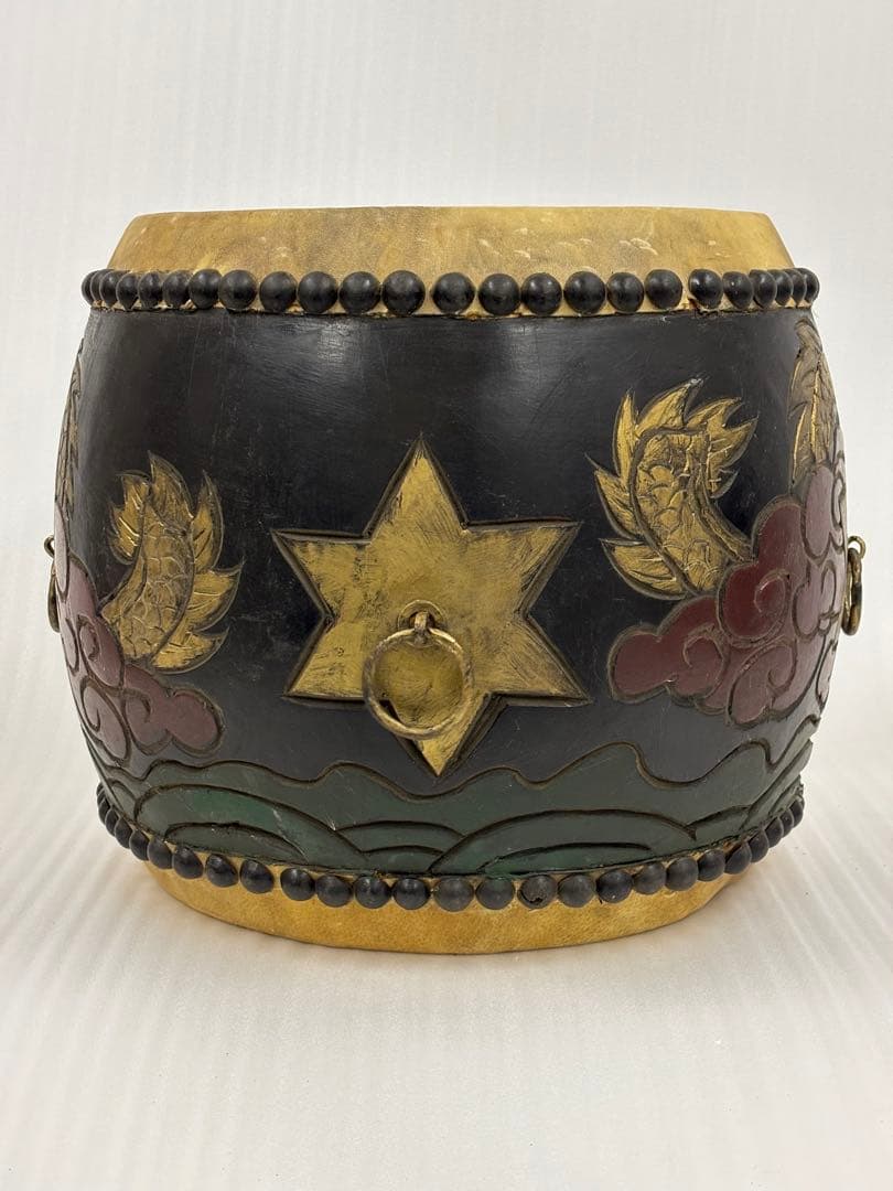 和太鼓　太鼓　アンティーク　14in 木彫り　龍彫り　長期保管品