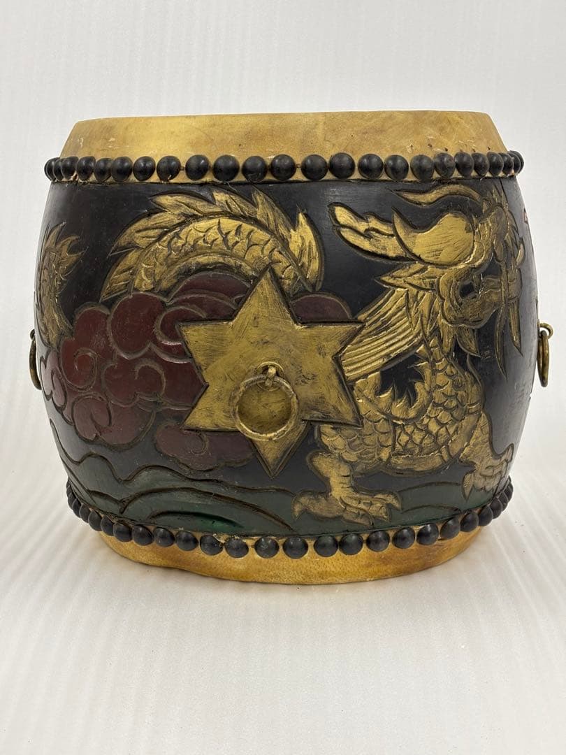 和太鼓　太鼓　アンティーク　14in 木彫り　龍彫り　長期保管品