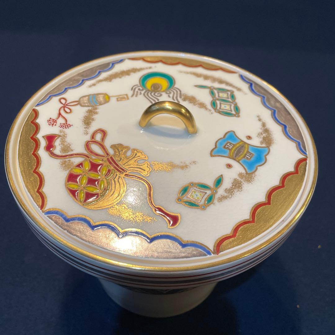 【御室窯】の「仁清 七宝 宝尽」『末広 水指』共箱　茶道具　※美品