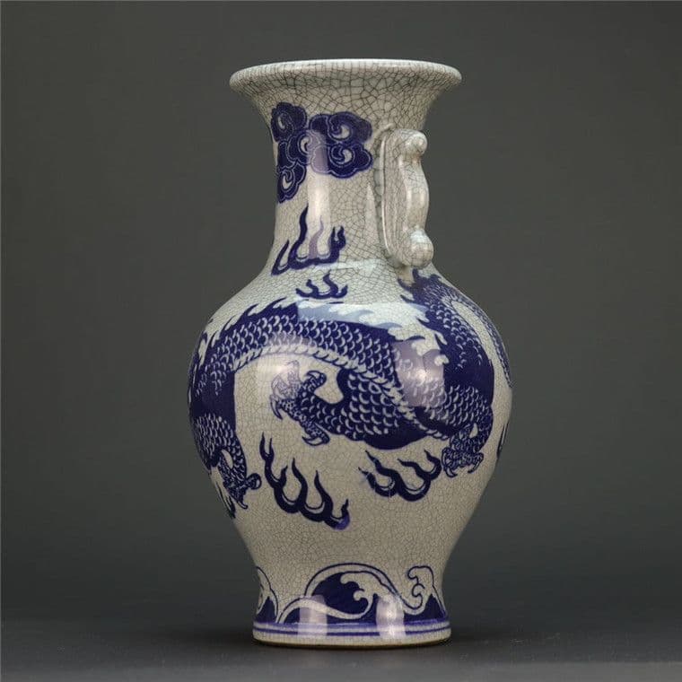 青花竜紋両耳花瓶 景徳鎮 陶磁器 装飾品 現代工芸品 美術品 置物