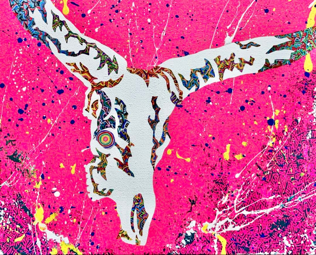 原画　頭蓋骨　動物画　絵画　アクリル画　現代アート　細密画　手描き　一点物