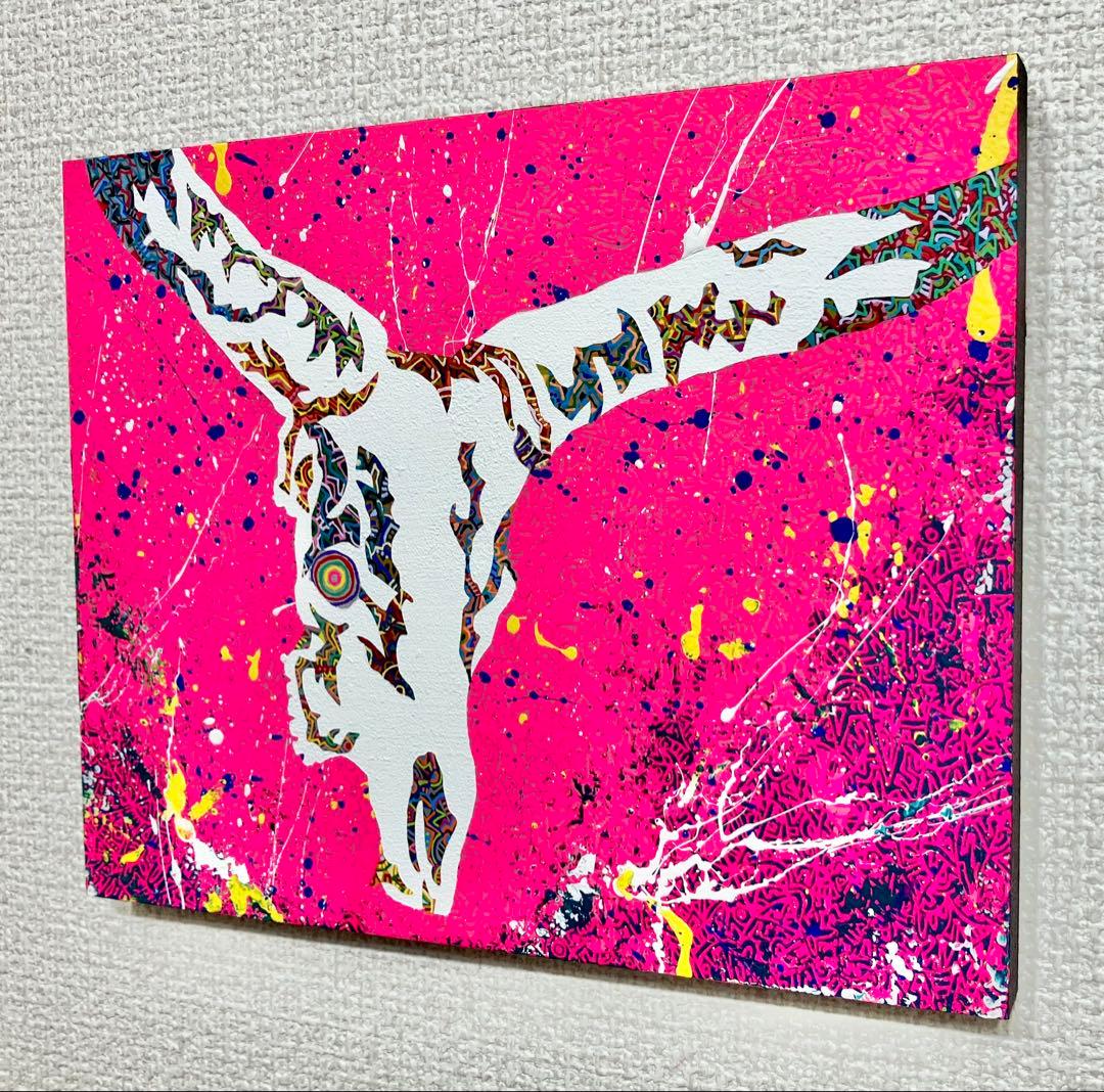 原画　頭蓋骨　動物画　絵画　アクリル画　現代アート　細密画　手描き　一点物