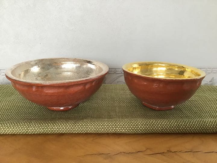 島台茶碗　茶道具　抹茶椀　和楽作　金銀一双茶碗