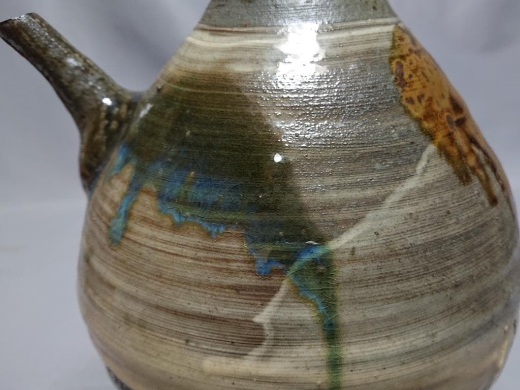 旧家蔵出し　江戸期　唐津　緑釉刷毛目　注徳利