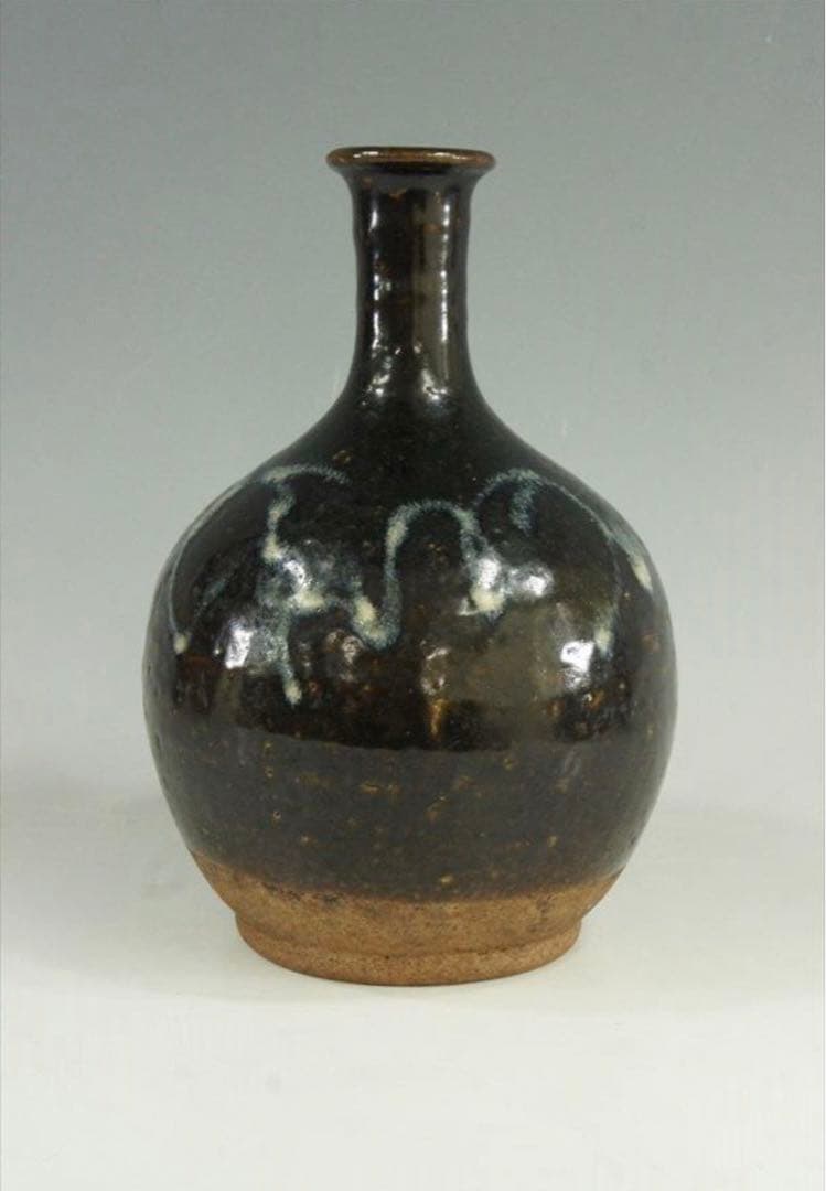 花器 古唐津 武雄系 素麺手 黒釉 茶道具 懐石 茶道 徳利 花入 骨董 古美術