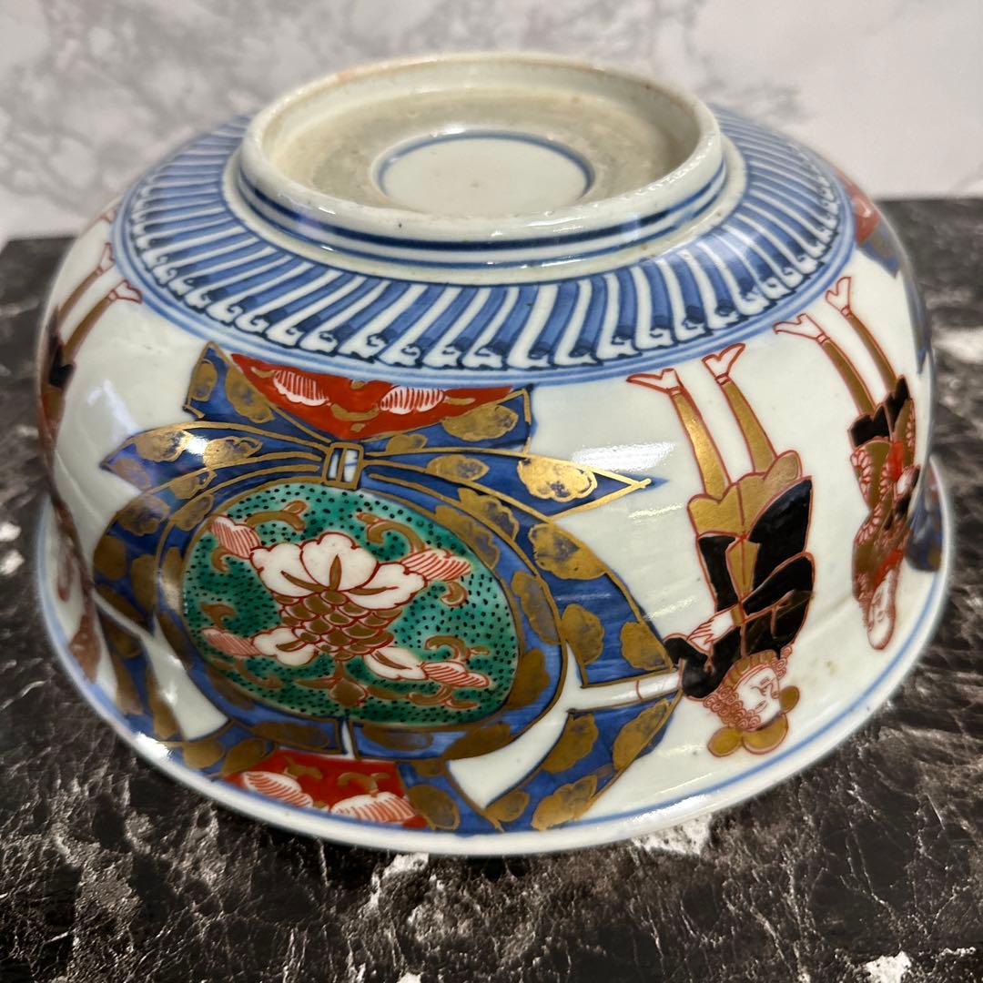 古伊万里、南蛮人物、染錦大鉢。箱付き。無傷。