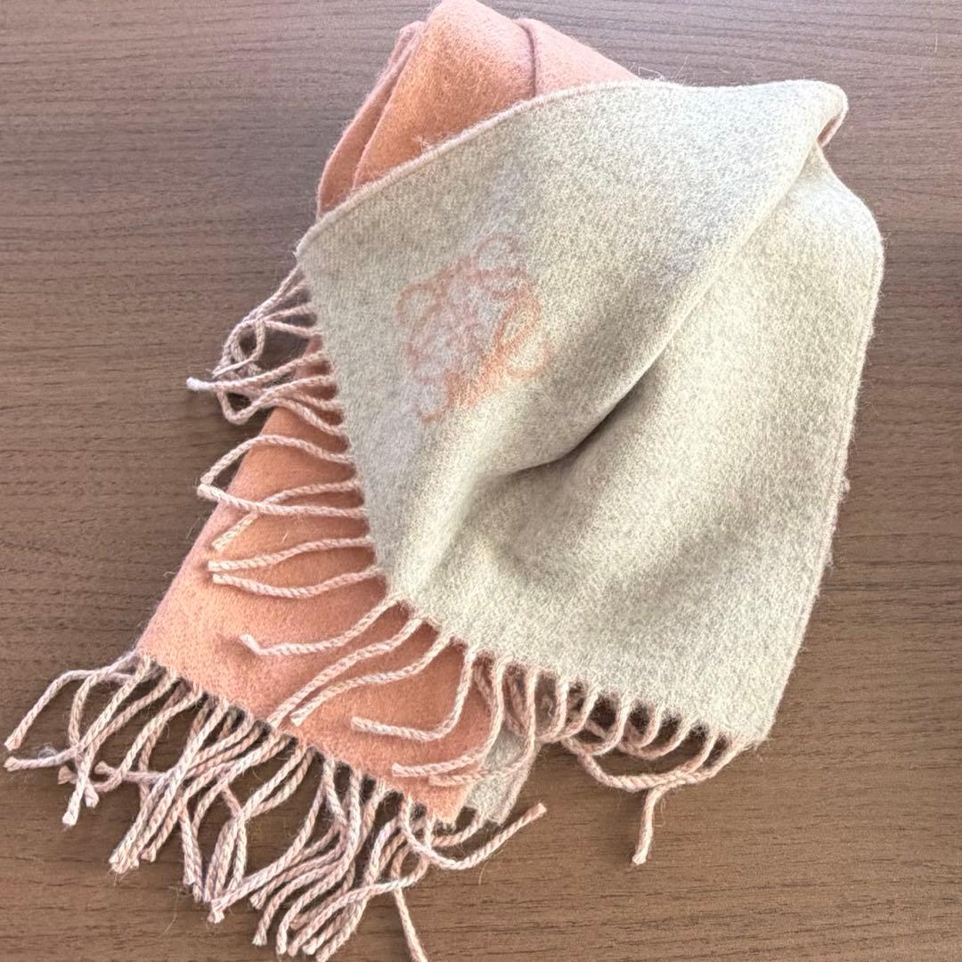 LOEWE マフラー　バイカラー　ピンク/ライトグレー