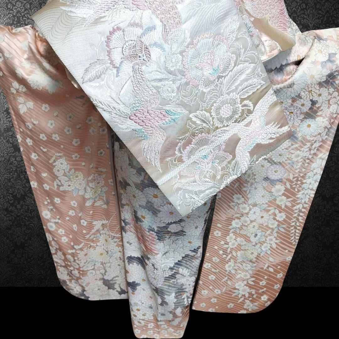 振袖フルセット(9点)・成人式・古典柄・銀駒刺繍・大輪牡丹・くすみカラー・花模様