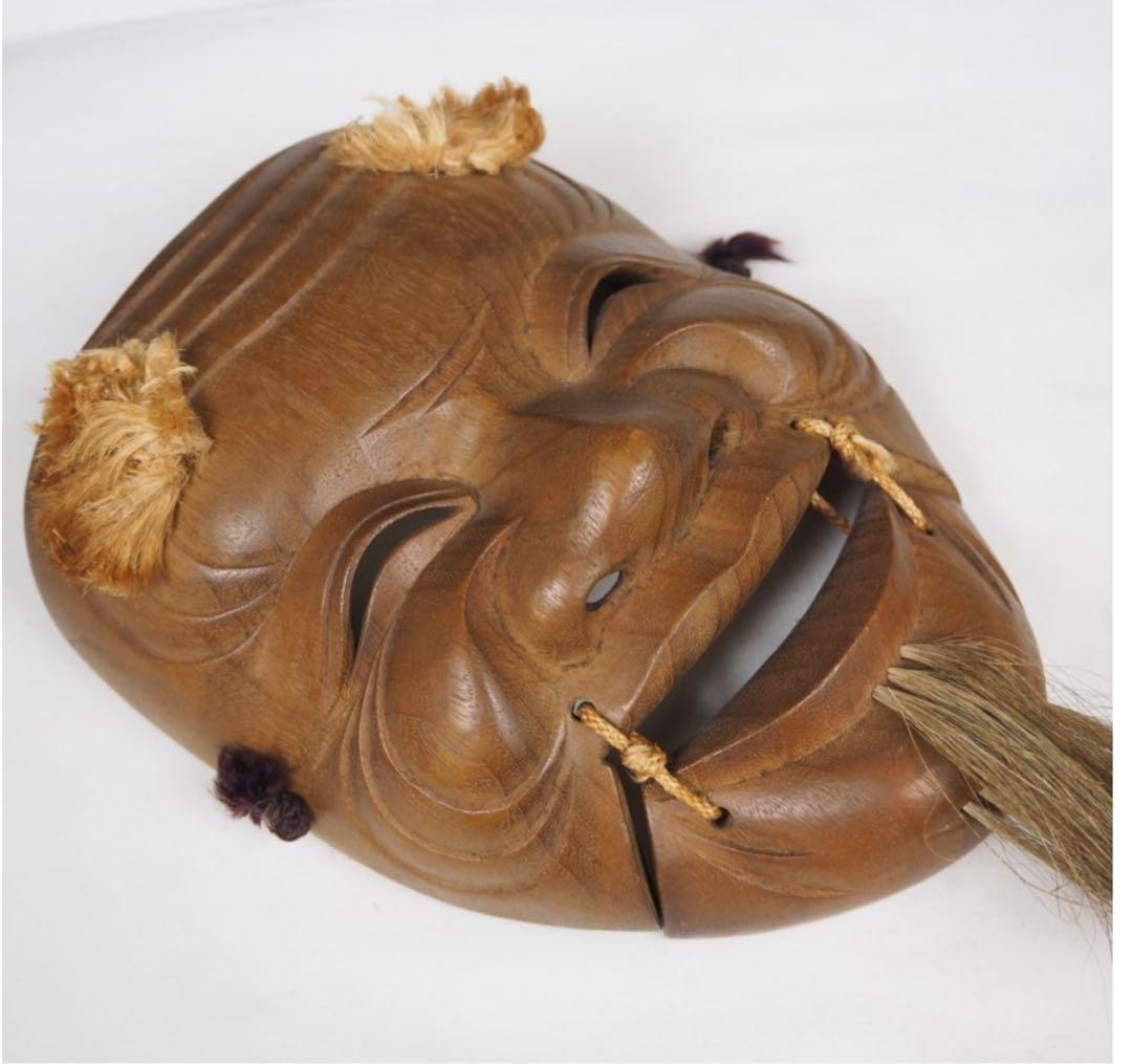 送料無料　象堂刀　木彫り能面 時代翁面　木箱付